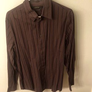 Mens brown/black vertical stripe shirt
